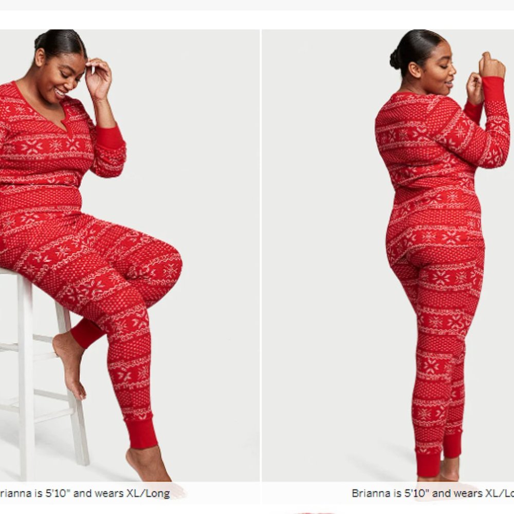 VICTORIA'S SECRET M Regular Length Thermal Long Pajama Set Fair Isle PJ PJs P.J. - Picture 2 of 4